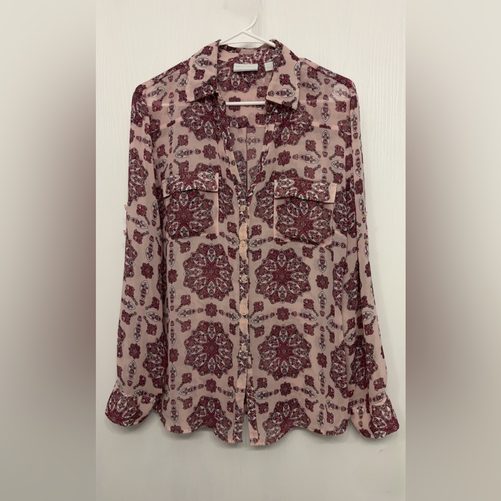 New York & Company Pinks and White Floral Button-Down Shirt